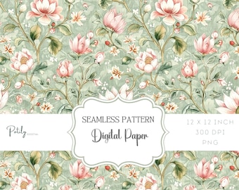 Sage Floral Seamless Pattern, sich wiederholenden Hintergrund, sofortiger digitaler Download, für Papiere, Stoffe, POD und mehr, png