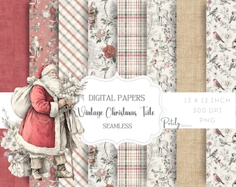 Christmas Toile Seamless Pattern Pack – Vintage Holiday Digital Papers for Scrapbooking, Paper, Fabrics and more