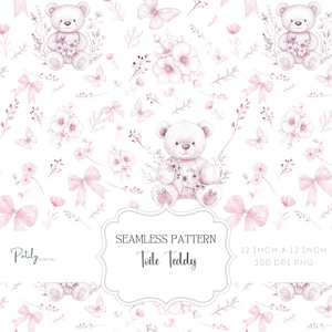 Orsetti di peluche in toile chinoiserie rosa, sfondo senza soluzione di continuità per la cameretta dei bambini, download digitale, per carte, tessuti, POD e altro ancora, download immediato, png