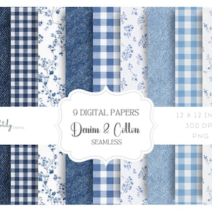 Papel digital sin costuras de mezclilla azul, imprimible en azul y blanco para álbum de recortes, decoración para baby shower y guardería.