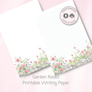 Printable Letter Paper, Garden Roses, Printable Stationery, Lined Paper, Note Paper, Letter Writing Paper