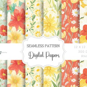 Paquete de patrones sin costuras florales de verano, descarga digital instantánea, clipart para papeles, POD y más, png