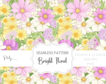 Bright Floral Digital Seamless Paper, Instant Digital Download, clipart for papers, POD, and more, png