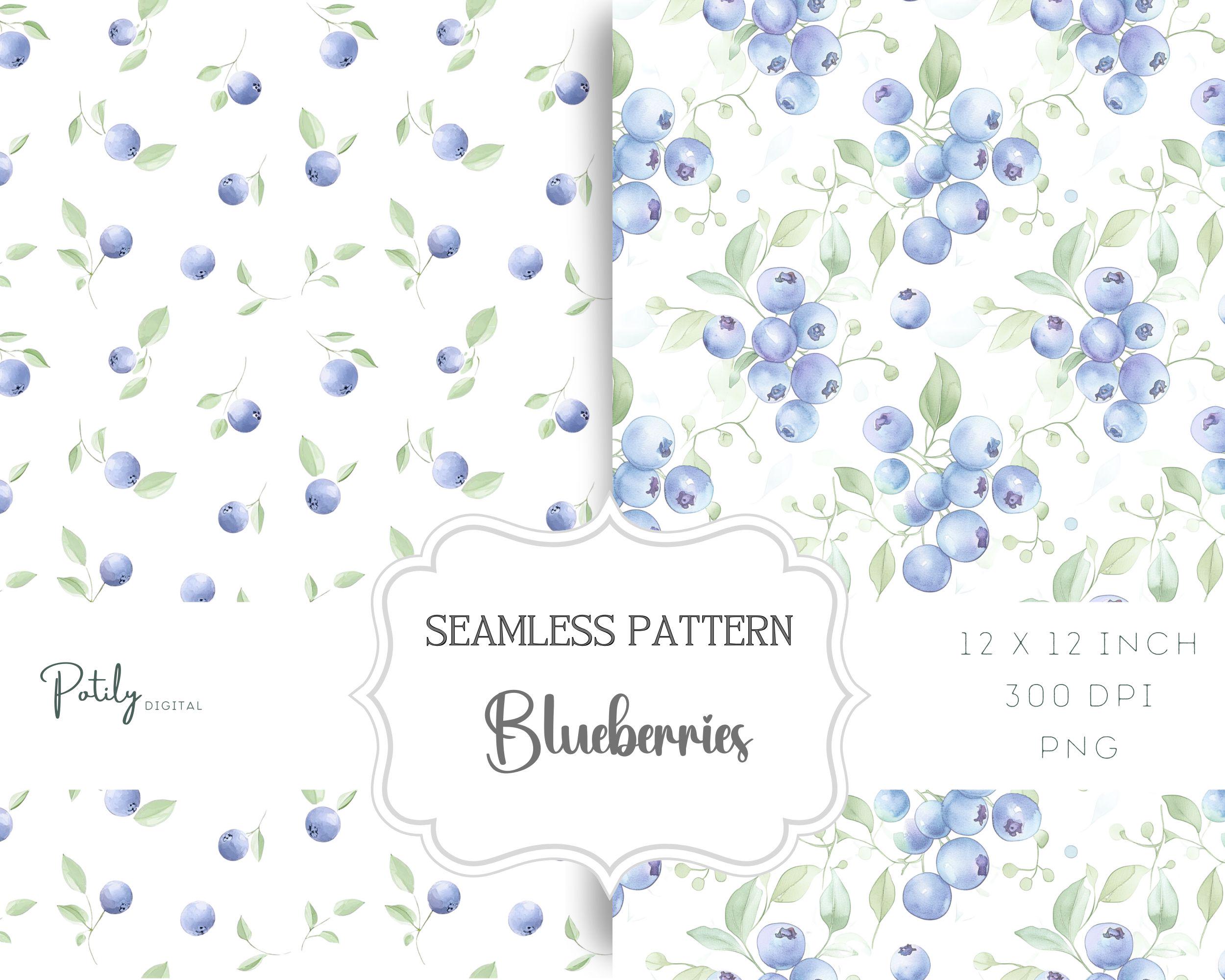 Summer Seamless Pattern - Watercolour Blueberry pattern pack, Digital Paper - for Paper, Fabrics and more - Instant Download