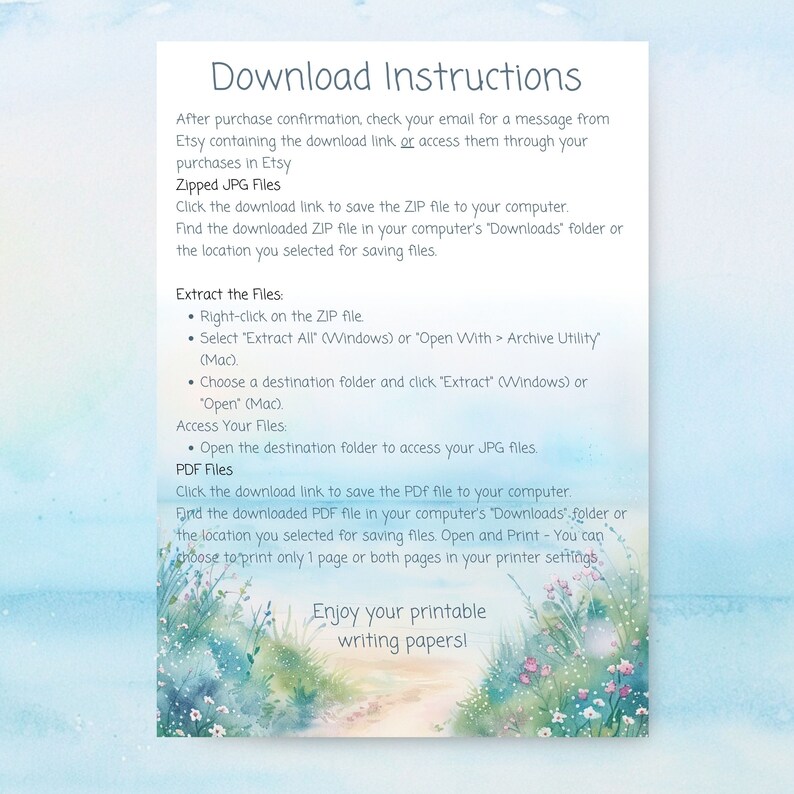 Printable writing journal paper with a beautiful beach and wildflowers background