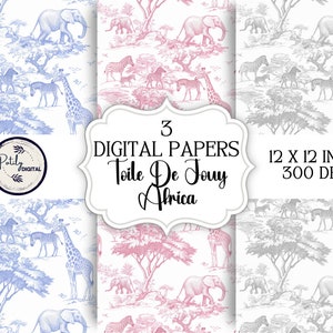 Toile de Jouy Digital Paper - Seamless animal Pattern Clipart for Paper, Fabrics and more - Instant Download png files.