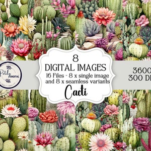 Papiers numériques aquarelle cactus, imprimables, téléchargement immédiat, utilisation commerciale