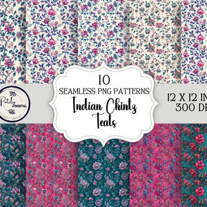 Seamless Patterns, Backgrounds - Digital Download, Indian inspired chintz clipart for papers, fabrics, POD, and more Instant Download, png