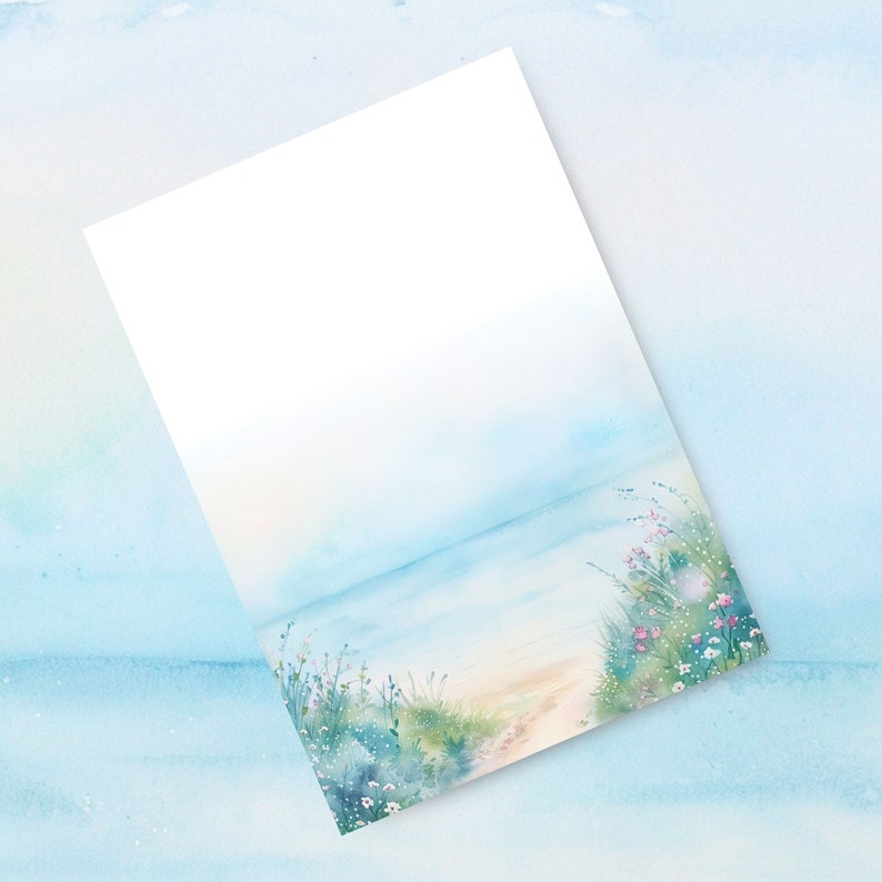 Printable writing journal paper with a beautiful beach and wildflowers background