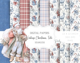 Christmas Toile Seamless Pattern – Vintage Holiday Digital Papers for Scrapbooking, Paper, Fabrics and more