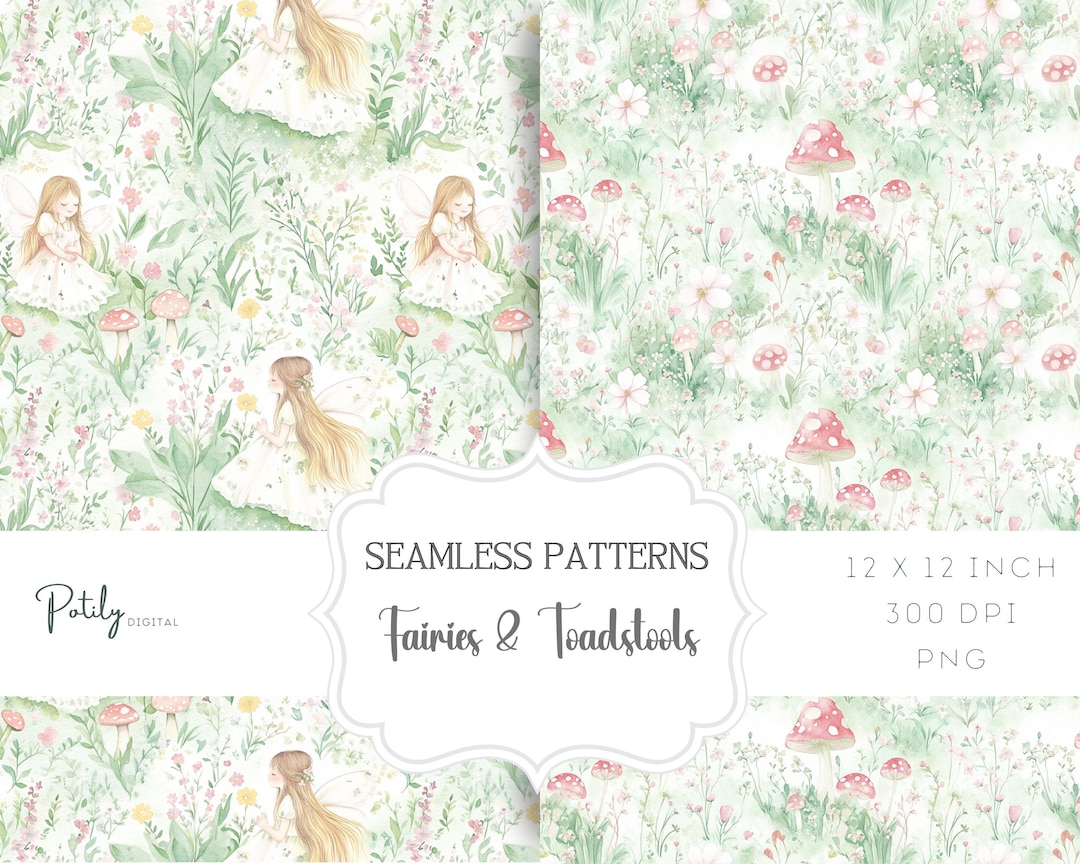 Seamless Pattern, Floral Fairies and Toadstools Background Papers ...