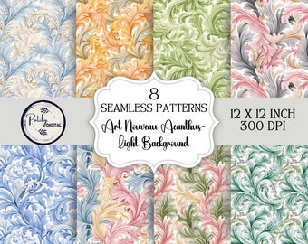 Papeles digitales Art Nouveau inspirados en William Morris, imprimibles, descarga instantánea, uso comercial