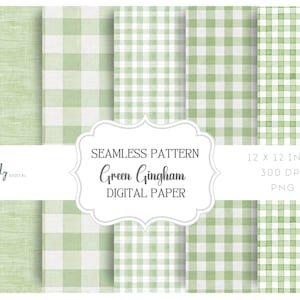 Sage Green Gingham Seamless Pattern Pack – Checkered Background, Plaid Pattern, Cute Cottage Green Gingham digital papers
