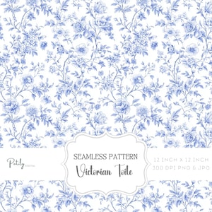 Chinoiserie Toile de Jouy, nahtloses Muster, Vintage Toile Hintergrund, hellblaues & weißes florales digitales Papier, viktorianisches Blumen PNG