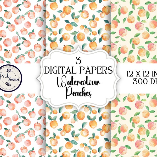 Seamless Pattern, Background Digital Download, Watercolour Peaches, clipart for papers, fabrics, POD, and more Instant Download, png