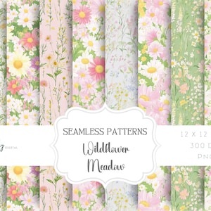 Papier numérique floral sans couture aquarelle avec un joli motif floral de fleurs sauvages. Téléchargement numérique, téléchargement immédiat,