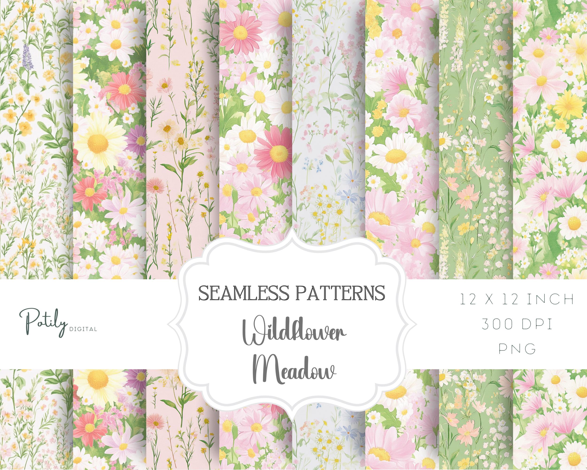 Water Color Floral Digital Seamless Paper Featuring Pretty Wildflower ...
