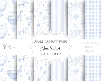 Chinoiserie Toile de Jouy Seamless Safari Pattern pack, for Nursery, Paper, Fabrics and more - Instant Download
