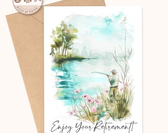 Tarjeta de jubilación imprimible, pesca de acuarela imprimible, descarga digital, impresión en casa, tarjeta DIY
