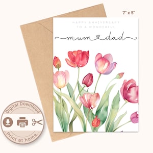 Printable Anniversary card for Mum and Dad, digital download, print at home, DIY card