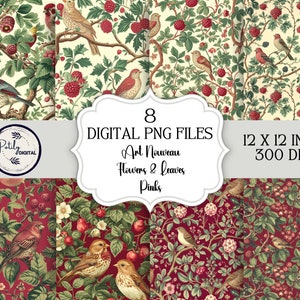 Victoriaanse bloemen naadloze kerstpatronen, William Morris-stijl achtergronden - digitale download, voor papier, stoffen, POD en meer