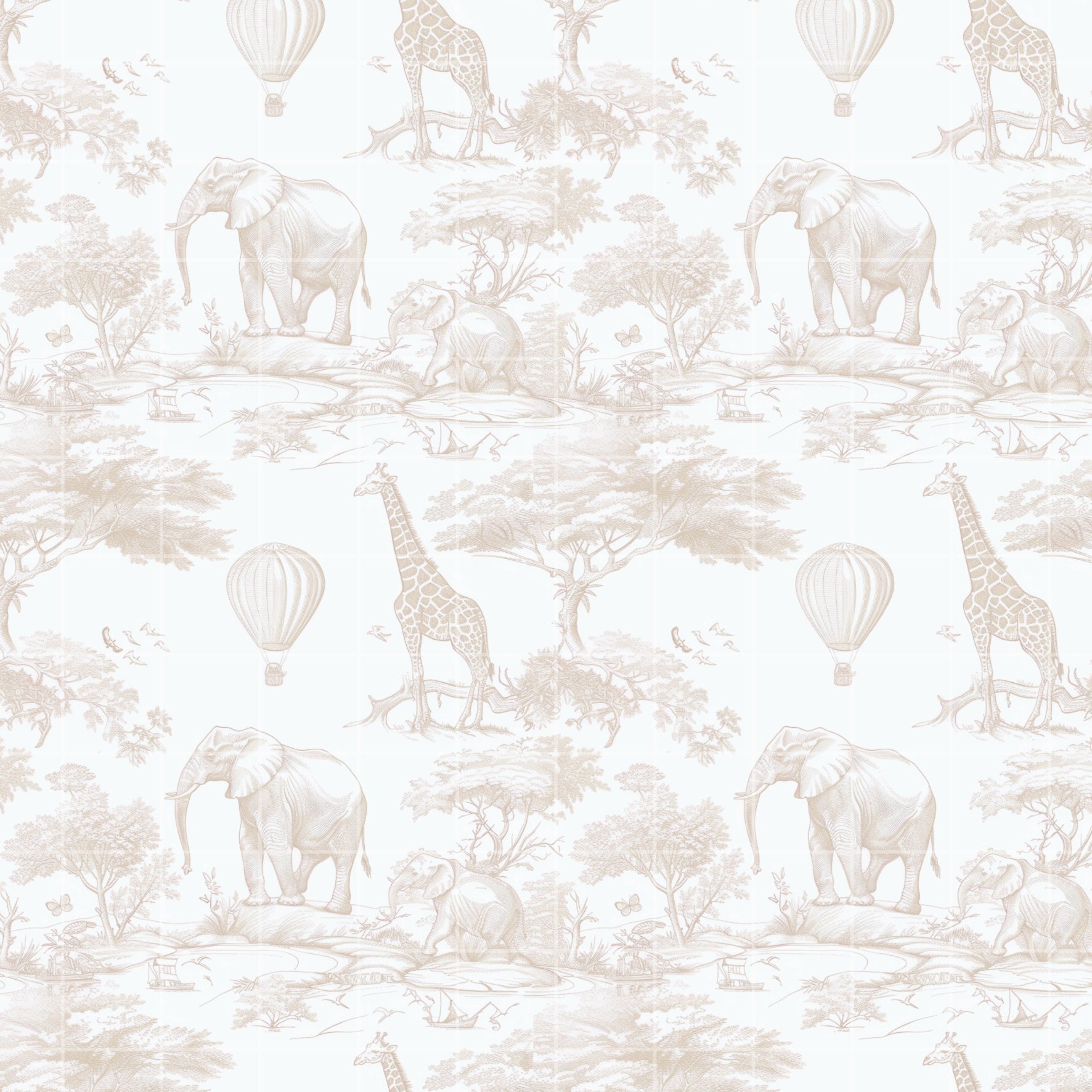 Large Scale - Chinoiserie Toile De Jouy, Safari, Seamless Digital ...