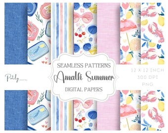 La Dolce Vita Seamless Pattern Pack - Amalfi Italian Inspired pattern, Digital Paper - for Paper, Fabrics and more - Instant Download