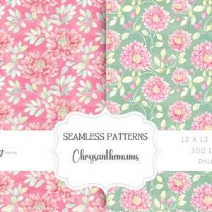Whimsical and vibrant seamless floral pattern with bright spring chrysanthemum flowers creating a seamless and lively design in stunning pink and green