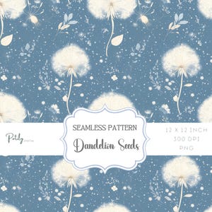 Seamless pattern, dandelion seeds, cottagecore, Instant Digital png Download, clipart for papers, fabrics, POD, and more