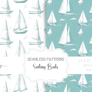 Seamless pattern for boys, Modern Toile de Jouy style sailing boats, Instant Digital Download, for papers, fabrics, POD and more
