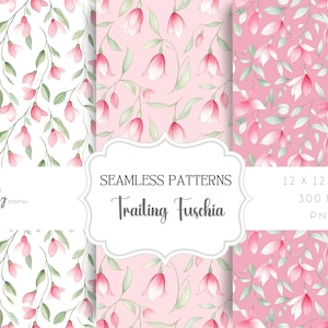Seamless pattern pack, Summer Fuchsia Design - Floral background papers, Instant Digital Download, for papers, POD, and more, png