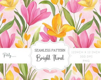 Bright Floral Digital Seamless Paper, Instant Digital Download, clipart for papers, POD, and more, png