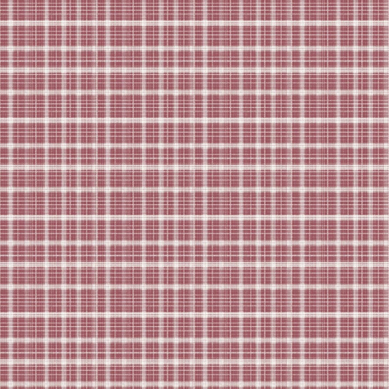 Seamless Christmas patchwork digital paper set with rustic plaids, holiday trees, snowflakes, and birds in a red, navy, and cream color palette. 12x12 inch 300dpi digital scrapbook papers for festive crafts, invitations, and printables.