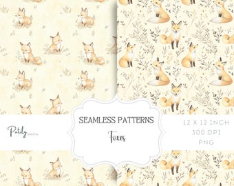 Woodland Fox Seamless Pattern, Nursery Digital Paper, Background papers, Download Clipart for Papers and Fabrics