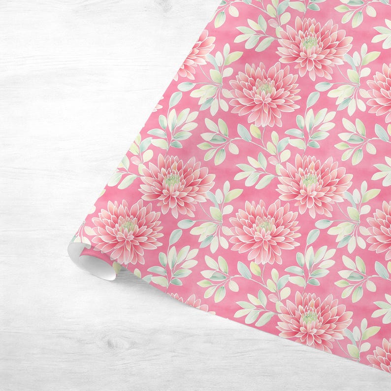 Whimsical and vibrant seamless floral pattern with bright spring chrysanthemum flowers creating a seamless and lively design in stunning pink and green