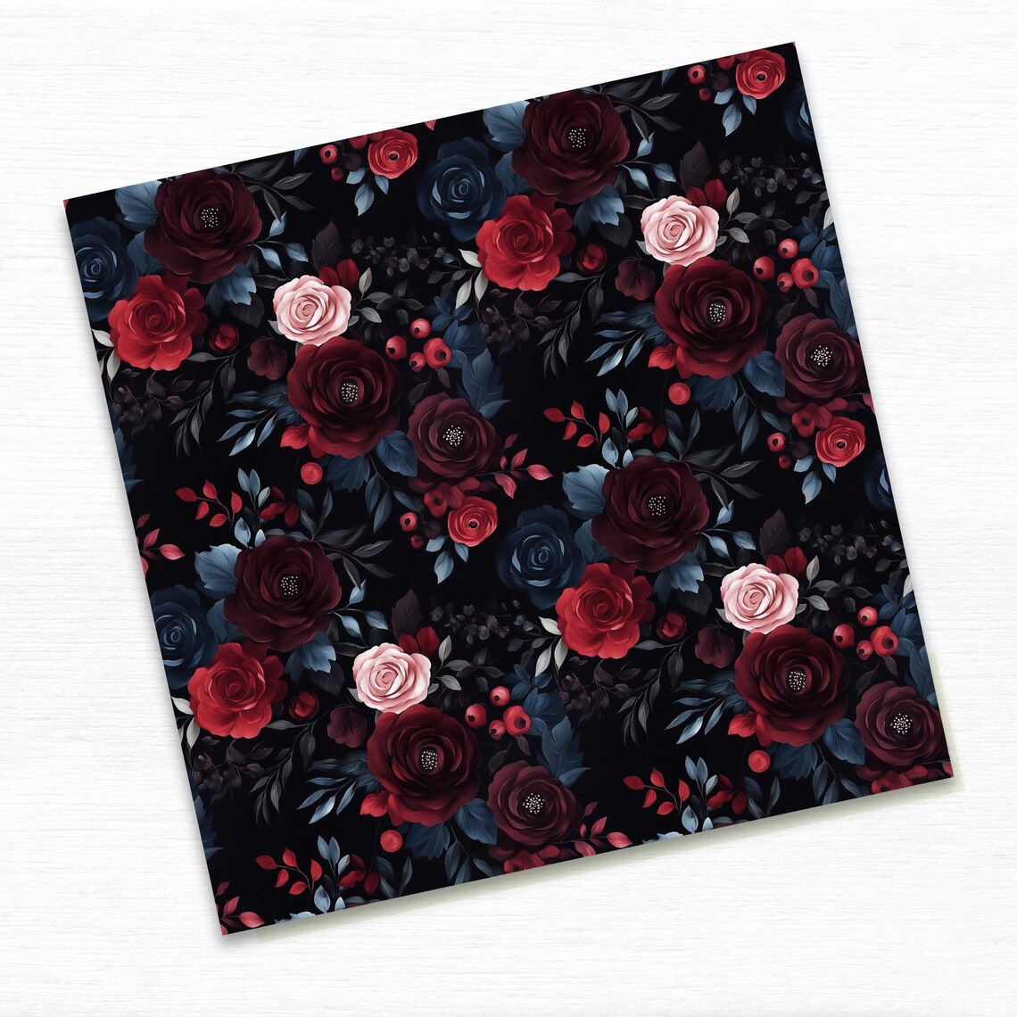 Dark Burgundy and Blue Floral Peonies Seamless Pattern, Instant Digital ...