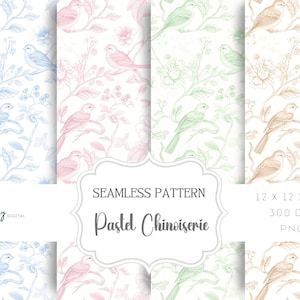 Chinoiserie Toile de Jouy, Seamless Pattern, Background Digital Download, clipart for papers, fabrics, POD, and more Instant Download, png