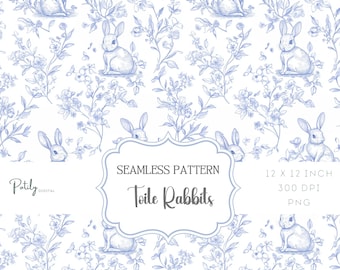 Chinoiserie Toile de Jouy, Seamless Nursery Background, Rabbits, Instant Digital Download, clipart for papers, fabrics, POD and more, png