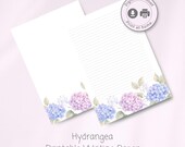 Printable Letter Paper, Hydrangea Flowers, Printable Stationery Lined Paper, Note Paper, Letter Writing Paper