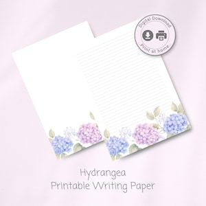 Printable Letter Paper, Hydrangea Flowers, Printable Stationery Lined Paper, Note Paper, Letter Writing Paper