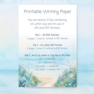 Printable writing journal paper with a beautiful beach and wildflowers background