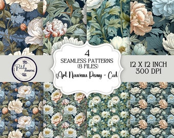 Papeles digitales Art Nouveau inspirados en William Morris, imprimibles, descarga instantánea, uso comercial.