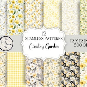 Country garden floral seamless patterns yellow themed