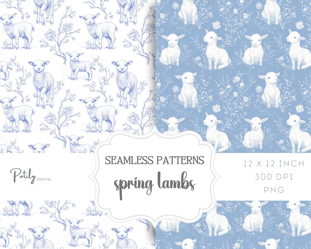Spring Toile Blue Blue Chinoiserie Toile Seamless Pattern, Animal Nursery Pattern, Spring ...