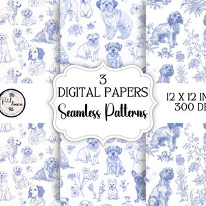 Toile de Jouy digitaal papier - naadloos patroon, honden, clipart voor papier, stoffen en meer - png-bestanden direct downloaden.
