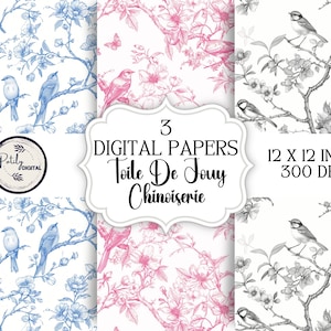 Chinoiserie toile de jouy, naadloos patroon, digitale achtergronddownload, clipart voor papier, stoffen, POD en meer Instant Download, png