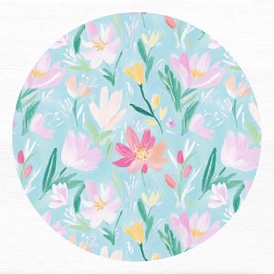 Whimsical and vibrant ditsy floral pattern with bright spring flower heads in various colors, creating a seamless and lively design