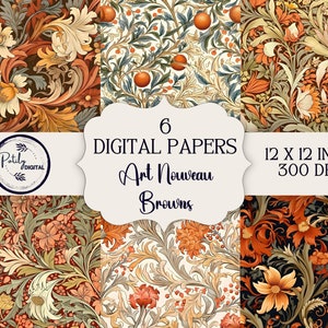 William Morris geïnspireerde art nouveau digitale papers, afdrukbaar, direct downloaden, commercieel gebruik