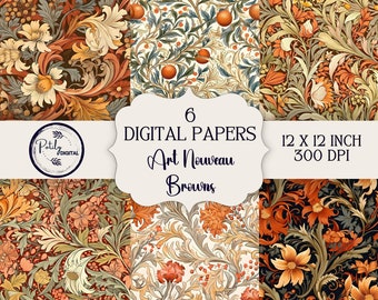 Papeles digitales Art Nouveau inspirados en William Morris, imprimibles, descarga instantánea, uso comercial