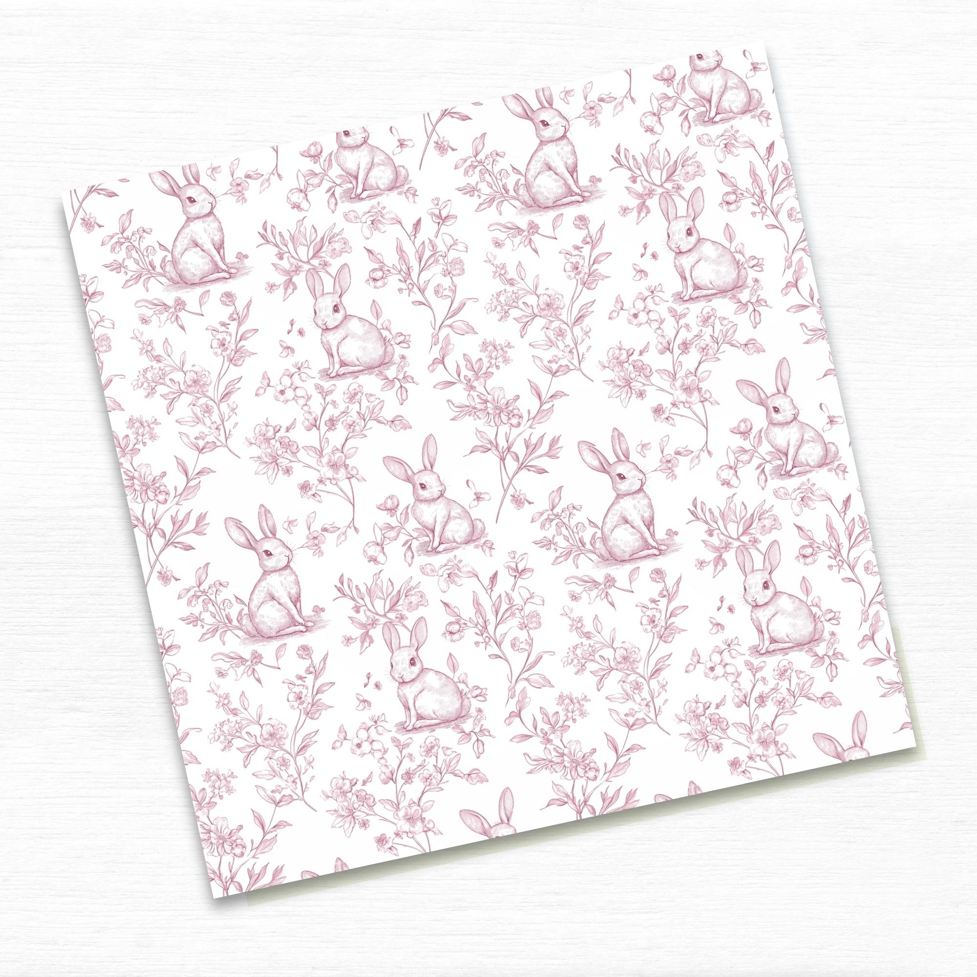 Pink Toile Rabbits Seamless Pattern, Chinoiserie Nursery/baby Shower ...